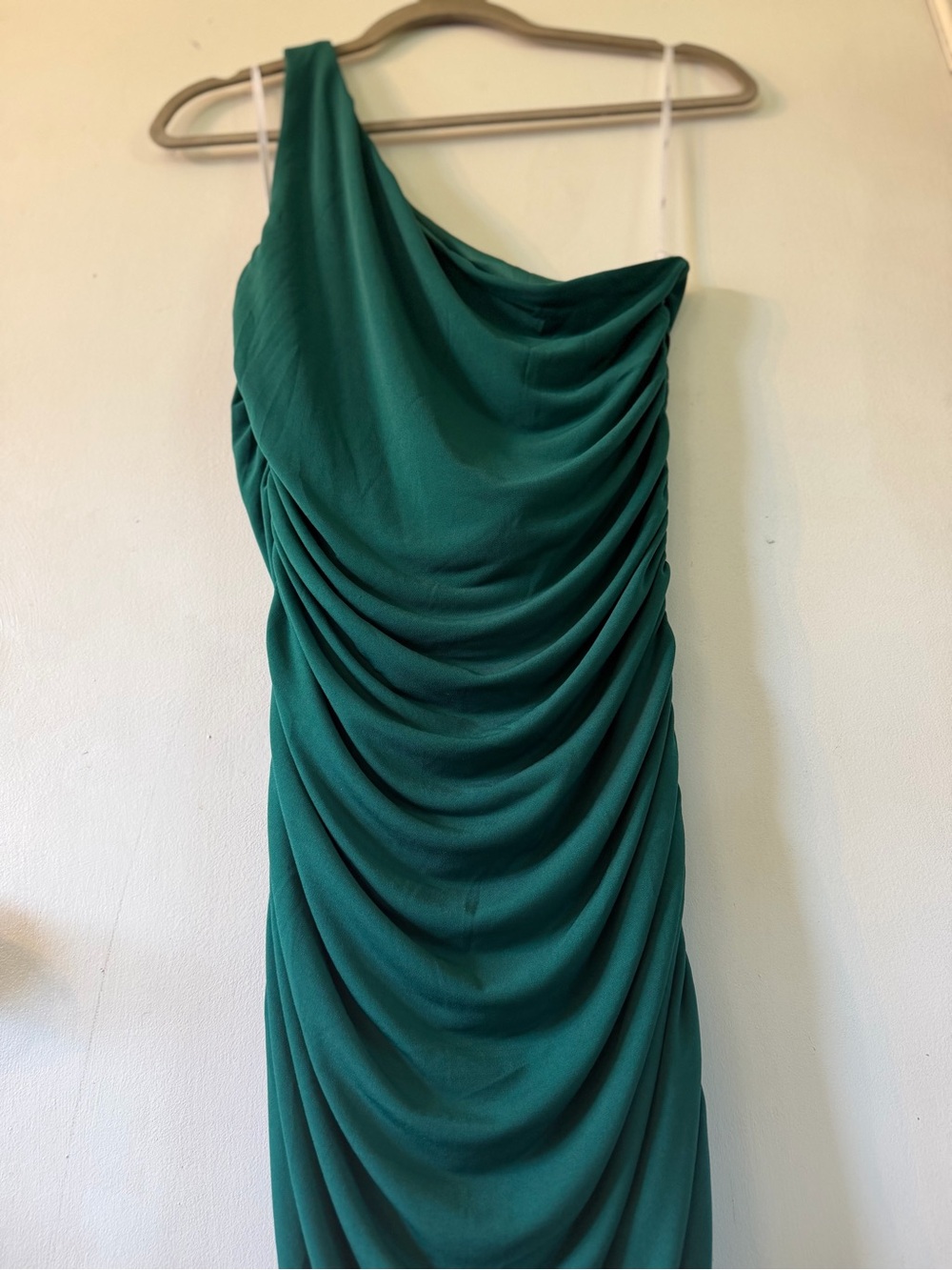 Lulu's One-Shoulder Emerald Green Ruched Bodycon Dress